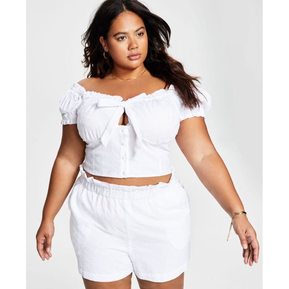 Bar III Trendy Plus Size Eyelet Embroidered Crop Top